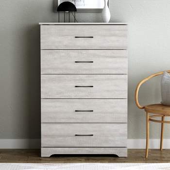 Galano Darsh 5-Drawer Chest of Drawers (47.2 in. × 15.7 in. × 31.5 in.) in Dusty Gray Oak, White