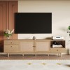 Gulches Natural Wood TV Stand Entertainment Center Fits TVs up to 85 in with Real Rattan Doors 3 Drawers Open Shelf Solid Pine Legs - 2 of 4
