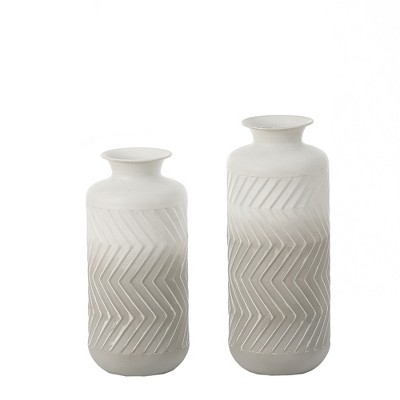LuxenHome Set of 2 Gray and White Metal Bottle Vases, Tabletop Decoration