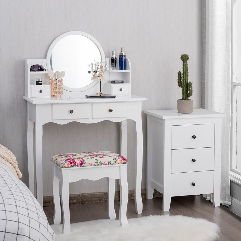 Costway Makeup Vanity Table Drawers Oval Dressing Table Kids Gift, 3 of 10