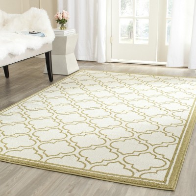 Ivory and Light Green Hand-Knotted Geometric Synthetic Area Rug, 6' x 9'