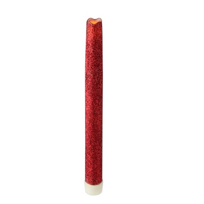 Melrose 9" Prelit LED Battery Operated Glittered Flameless Taper Candle - Red