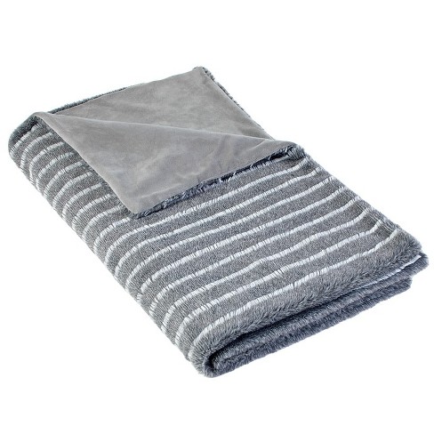 The Lakeside Collection Striped Faux Fur Throws or Accent Pillows - Striped Faux Fur Throw Gray - image 1 of 3