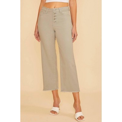 Women's Plus High Rise Stretch Button Up Cropped Wide Leg Denim Jeans - AnnieWear