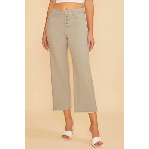 Women's Plus High Rise Stretch Button Up Cropped Wide Leg Denim Jeans - AnnieWear - 1 of 3