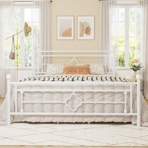 Allewie Metal Platform Bed Frame with Victorian Vintage Headboard and Footboard/Mattress Foundation/Under Bed Storage/No Box Spring Needed/Noise-Free/Easy Assembly - 1 of 4