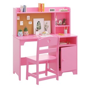 Kids Study Desk with Chair,Wooden Children Study Table with Hutch and Storage Cabinet for Boys Girls 3-12 Year Old - 1 of 4