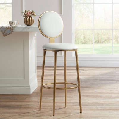 Elm Lane Gold Bar Stool 48 1/2" High Modern White Leather Cushion With