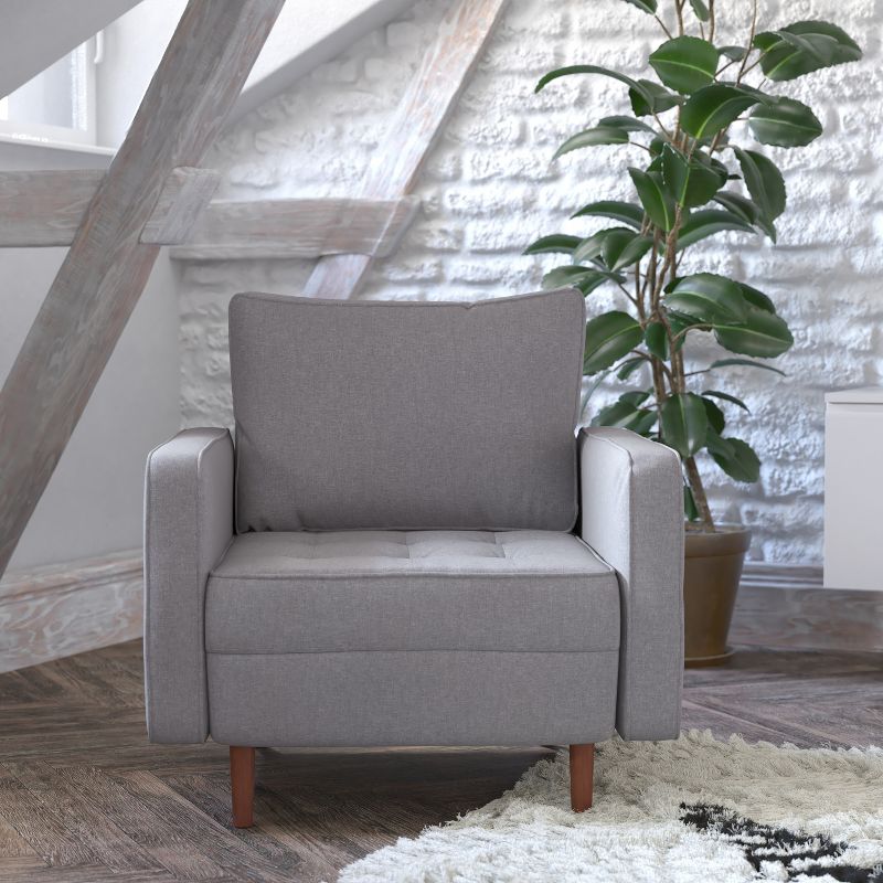 Flash Furniture Hudson Mid-Century Modern Commercial Grade Armchair with Tufted Faux Linen Upholstery & Solid Wood Legs, 3 of 12
