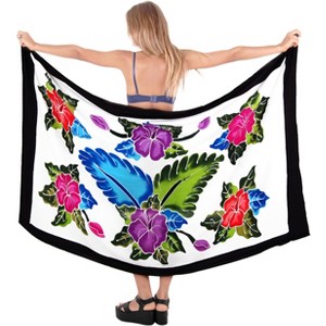 LA LEELA Women's Summer Beach Wrap Bikini Wraps Sarong Swimwear Cover up Skirt Bathing suit Swimsuit Pareo Coverups for Women One Size White, Floral - 1 of 4