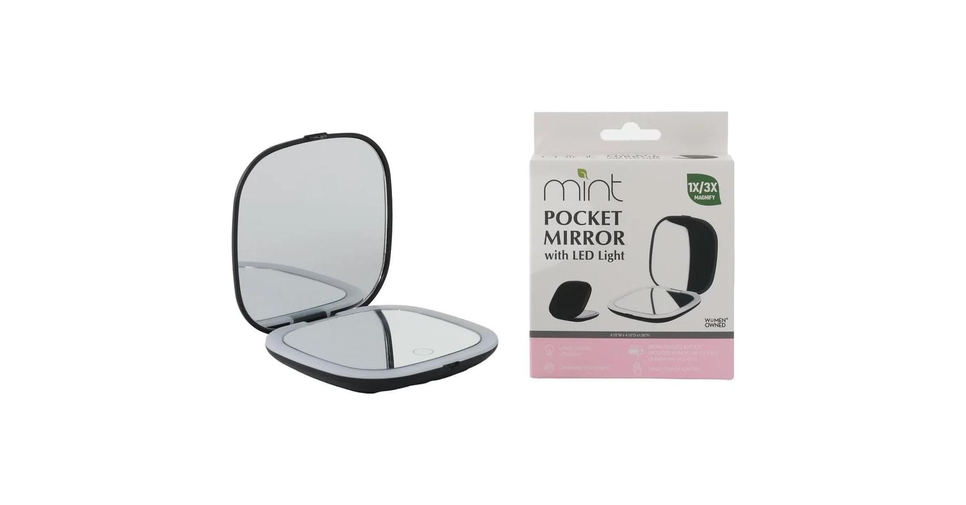 J&V TEXTILES Compact Mirror- 1x/3x Magnifiying LED Travel Makeup Mirror