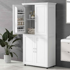 MAYEERTY Tall Wide Bathroom Cabinet Freestanding 4 Doors Adjustable Shelves White - 1 of 4