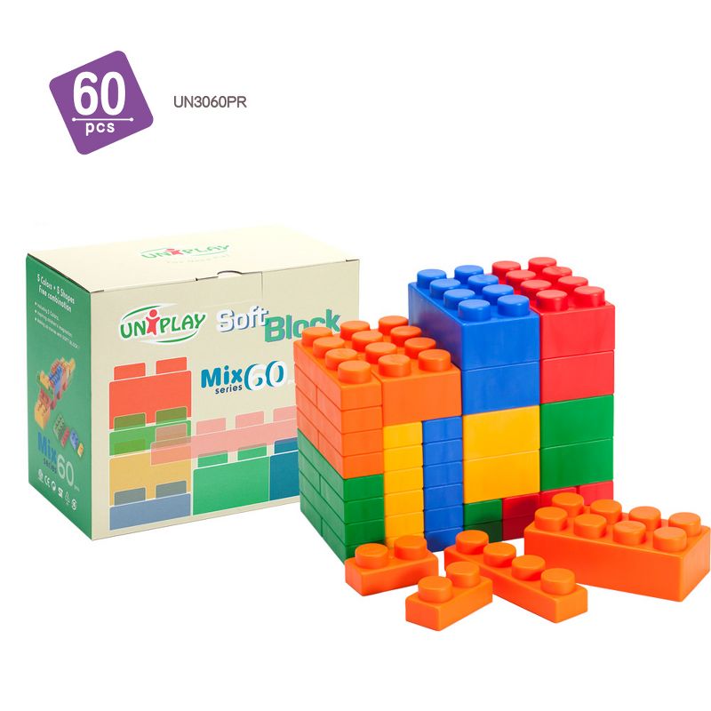 UNiPLAY Mix 60pc Set Soft Building Blocks for Early Learning Educational and Sensory Toy for Infants and Toddlers, 3 of 10