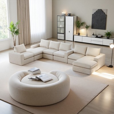 Oversized Corduroy Cloud 6-Module U-Shaped Sectional Sofa with Chaise