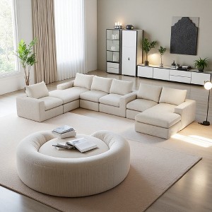 Oversized Corduroy Cloud 6-Module U-Shaped Sectional Sofa with Chaise - 1 of 4