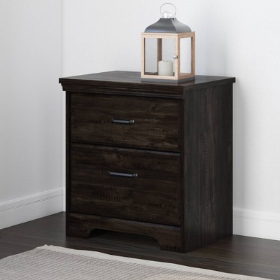 Rustic Rubbed Black 2-Drawer Nightstand with Elegant Metal Handles