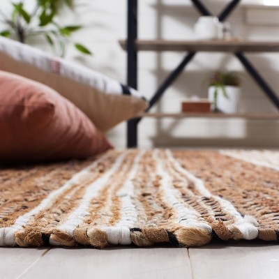 Vintage Red and Brown Striped Cotton Cowhide 6' x 6' Rug
