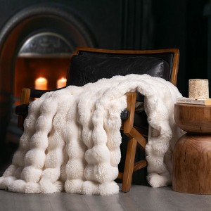 Aoibox Ultra Soft Luxury Fluffy Ridgeline Faux Rabbit Fur Throw Blanket, Thick Warm Bubble Throw for Bed, Cozy Plush Reversible Blankets for Sofa - 1 of 4
