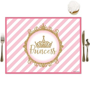 Big Dot of Happiness Little Princess Crown - Party Table Decorations - Pink and Gold Princess Baby Shower or Birthday Party Placemats - Set of 16 - 1 of 4