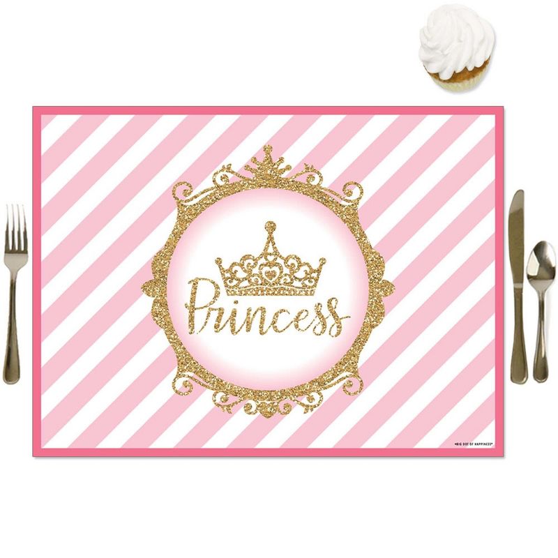 Big Dot of Happiness Little Princess Crown - Party Table Decorations - Pink and Gold Princess Baby Shower or Birthday Party Placemats - Set of 16, 1 of 7