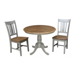 36" Rush Round Top Pedestal Table with 2 San Remo Chairs Dining Sets Distressed Hickory/Stone - International Concepts