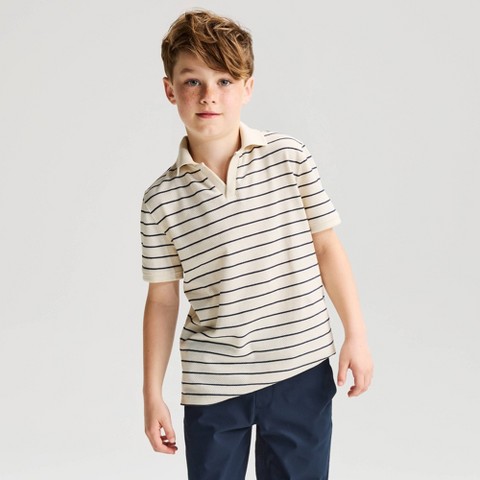 Детские рубашки Cat & Jack Boys' Short Sleeve Johnny Collar Striped Textured Polo Shirt - Cat & Jack™ Cream M