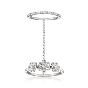 Ross-Simons 0.15 ct. t.w. Diamond Flower Double Ring in Sterling Silver Size 5 - 1 of 4