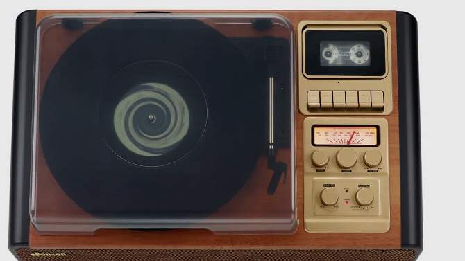 JENSEN 3-Speed Stereo Turntable with Cassette Player/Recorder and AM/FM Stereo Radio - Brown, 2 of 7, play video