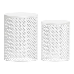 GlasFlength Patio End Tables, 2PCS Modern Cutout Patio Accent Table, Iron Side Table Weather Resistant, Iron Frame Patio Furniture, White 14.5"*19.25" - 1 of 4