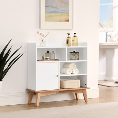 BEAFUP Colorblocking Storage Cabinet with Solid Wood Base & feet, Floor Cabinet for Bedroom Living Room Nursery Home Office Reception Entrance