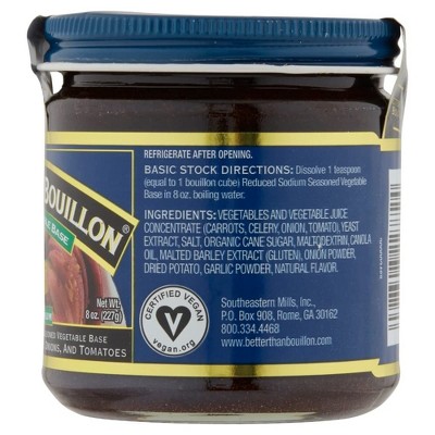 Reduced Sodium Seasoned Vegetable Base with Pureed Carrots, Celery, Onions, and Tomato, 8 OZ