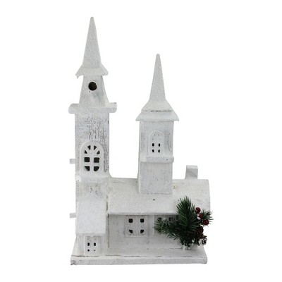 Northlight 16.5" White LED Lighted Frosted Church Christmas Tabletop Decor