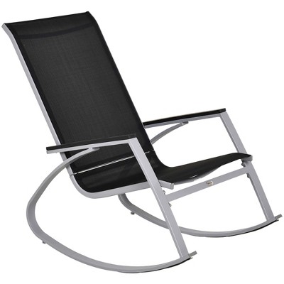 Black and Silver Steel Mesh Outdoor Rocking Chair with Arms