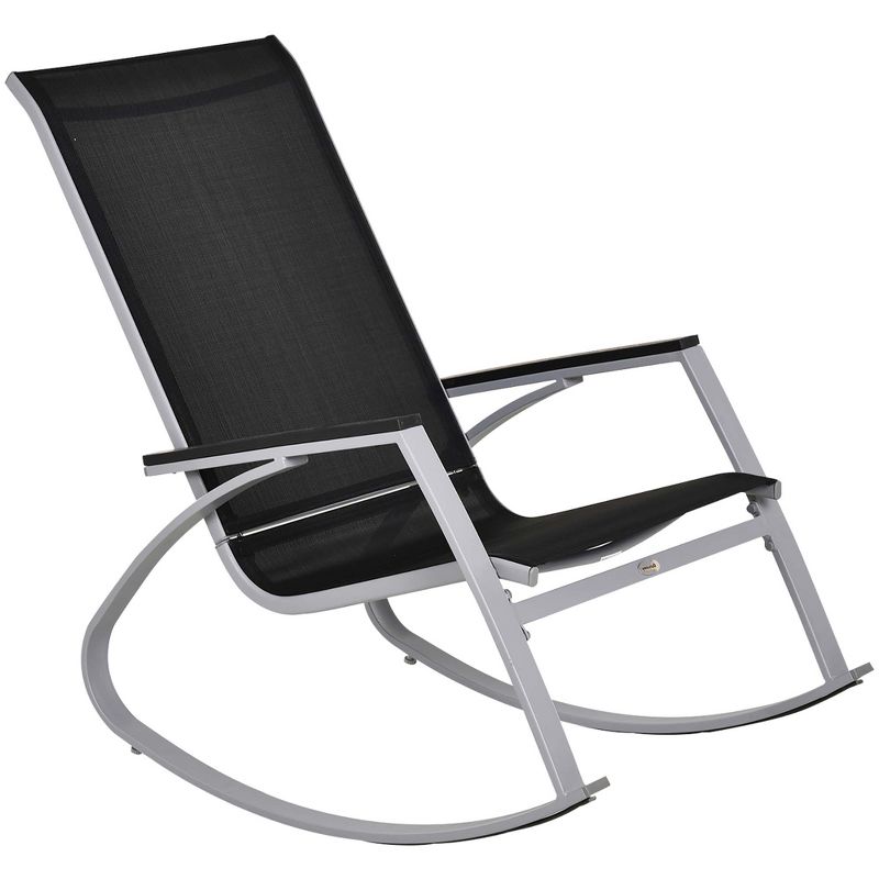 Outsunny Outdoor Modern Front Porch Patio Rocking Sling Chair - Black / Silver, 5 of 10
