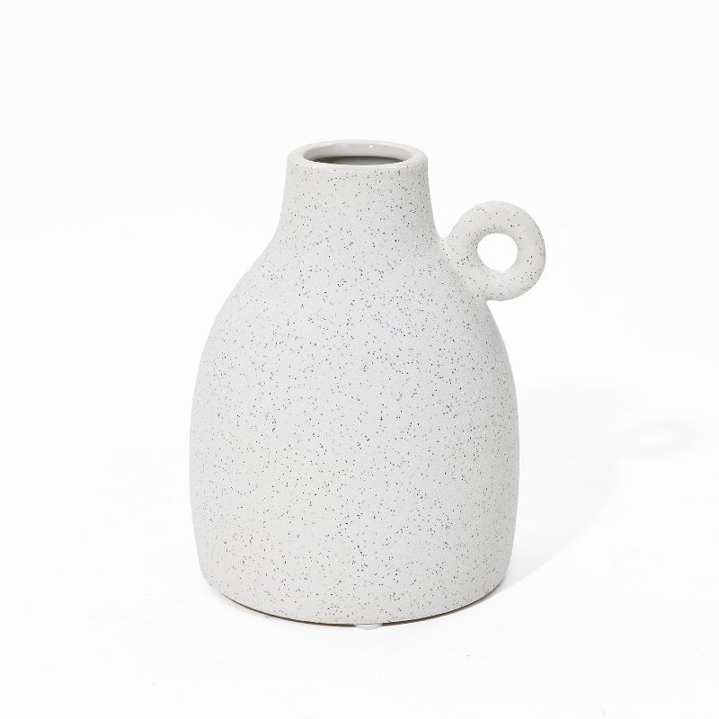 LuxenHome White Ceramic Jug Round Vase, 1 of 9