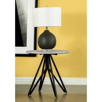 Hadi Round Black and Gray Wood Metal End Table