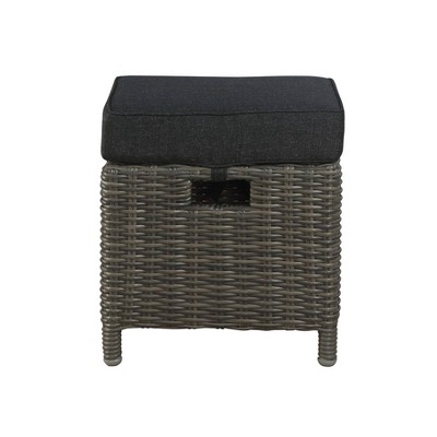 Asti Gray Wicker Outdoor Ottomans with Cushions, Set of 2