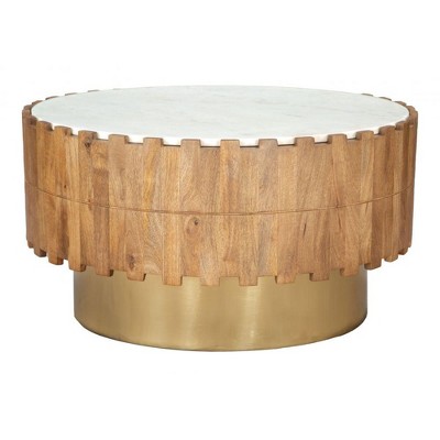 Coffee Table 16.1" H – Natural Marble Top, Painted Wood Round By Zuo Modern