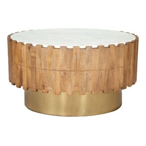 Coffee Table 16.1" H – Natural Marble Top, Painted Wood Round By Zuo Modern - 1 of 4