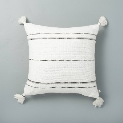 18" x 18" Dotted Stripes with Tassels Throw Pillow Sour Cream/Gray - Hearth & Hand™ with Magnolia