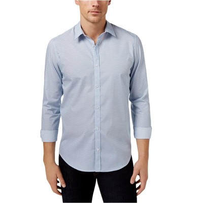 Calvin Klein Mens Pixel Houndstooth Button Up Shirt, Blue, Small