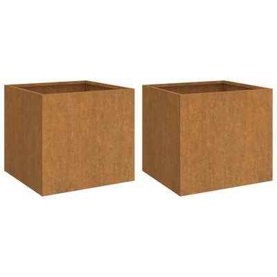 Rusty Corten Steel Outdoor Garden Planters Set