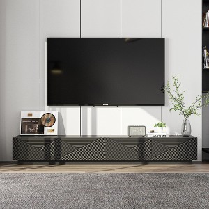 Famapy Black Geometric - Patterned TV Stand for 78 Inch TVs,Modern Entertainment Center with Lift - Up Doors, Storage Cabinets for Your Living Room - 1 of 4
