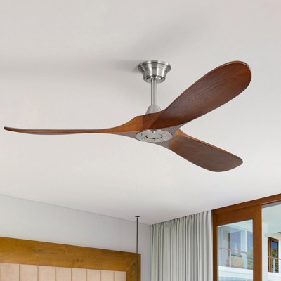 Large 60 Inch Modern Ceiling Fan No Light Silver DC Motor 3 Solid Wood Blades Ceiling Fan With Remote Control Farmhouse Ceiling Fans