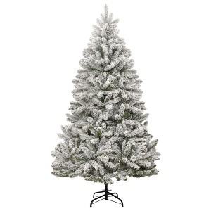 vidaXL Artificial Hinged Christmas Tree Green and white PVC, metal - 1 of 4