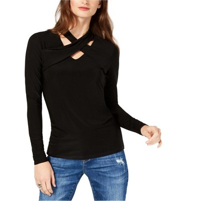 I.N.C International Concepts Womens Glam Pullover Blouse, Black, X-Small