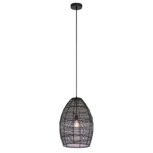 12.25" Mallory Metal Woven Cone Shaped Pendant Ceiling Light Black - River of Goods: Industrial Style Hanging Lamp, UL Listed - 1 of 4