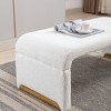 New Boucle Fabric Loveseat Ottoman Footstool Bedroom Bench Shoe Bench With Gold Metal Legs,Ivory White - 3 of 4