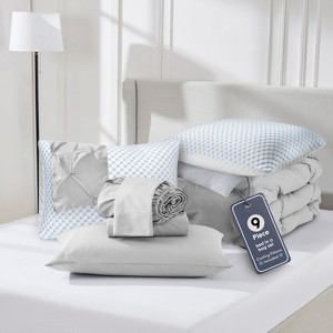 Nestl Comforter Set, 9 Piece Pinch Pleated Bedding Set, Bed in a Bag, All season Bed Set with Cooling Pillows - 1 of 4