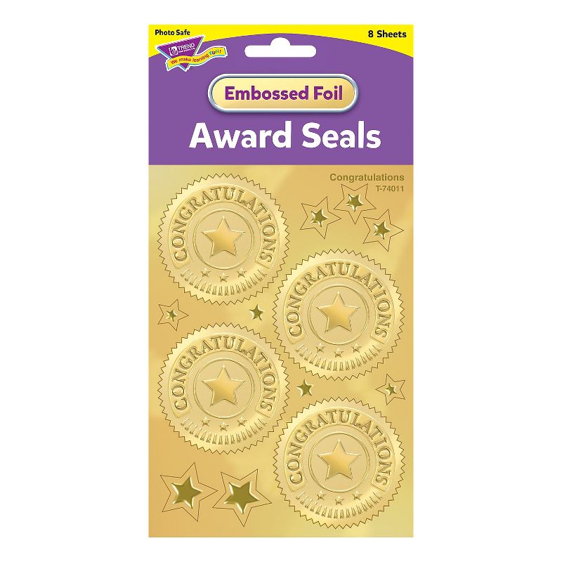 Trend Enterprises 2" Congratulations (Gold) Award Seals Stickers (T-74011-6) , 3 of 4